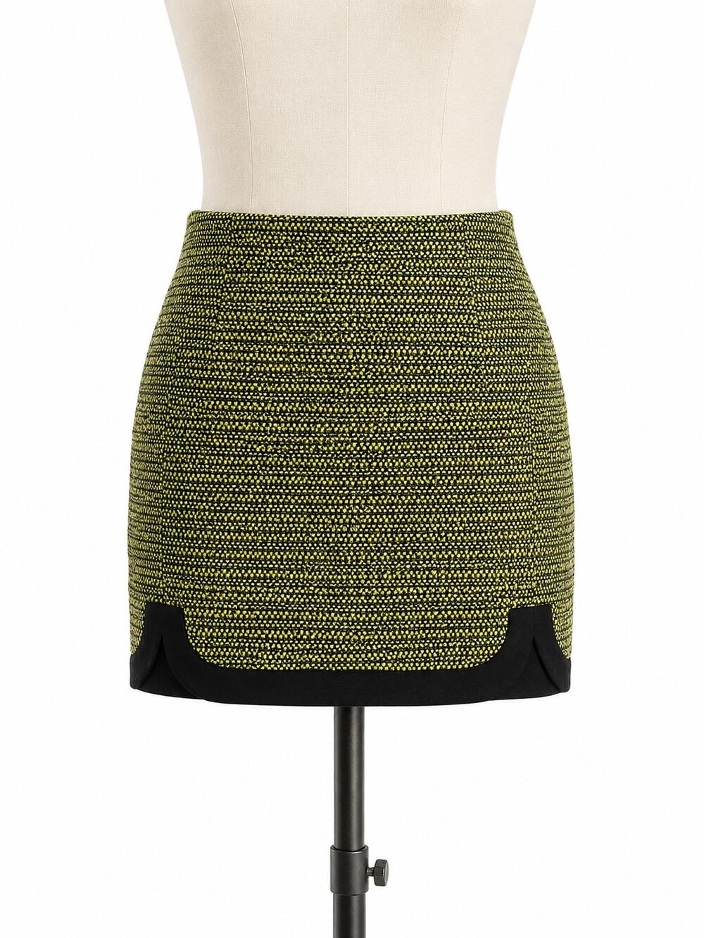 J.Crew Green/Black Piped Trim Tweed Mini Skirt - Size 6 - Career Chic